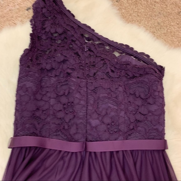 [David's Bridal] Women's Plum Purple One Shoulder Lace Chiffon Dress - Picture 9 of 10